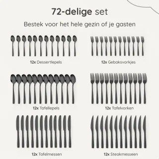 Deleca Essential 72-delig 12-persoons bestekset glanzend zwart edelstaal