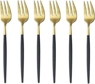 Dessertbestekset goud zwart - RVS - 6 stuks