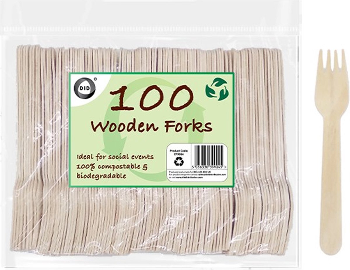 De DID Wegwerp houten vorken 100 stuks in één oogopslag