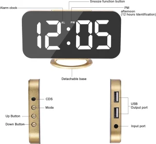 Digitale klok LED spiegel met dubbele USB poorten