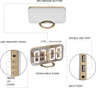 Digitale klok LED spiegel met dubbele USB poorten