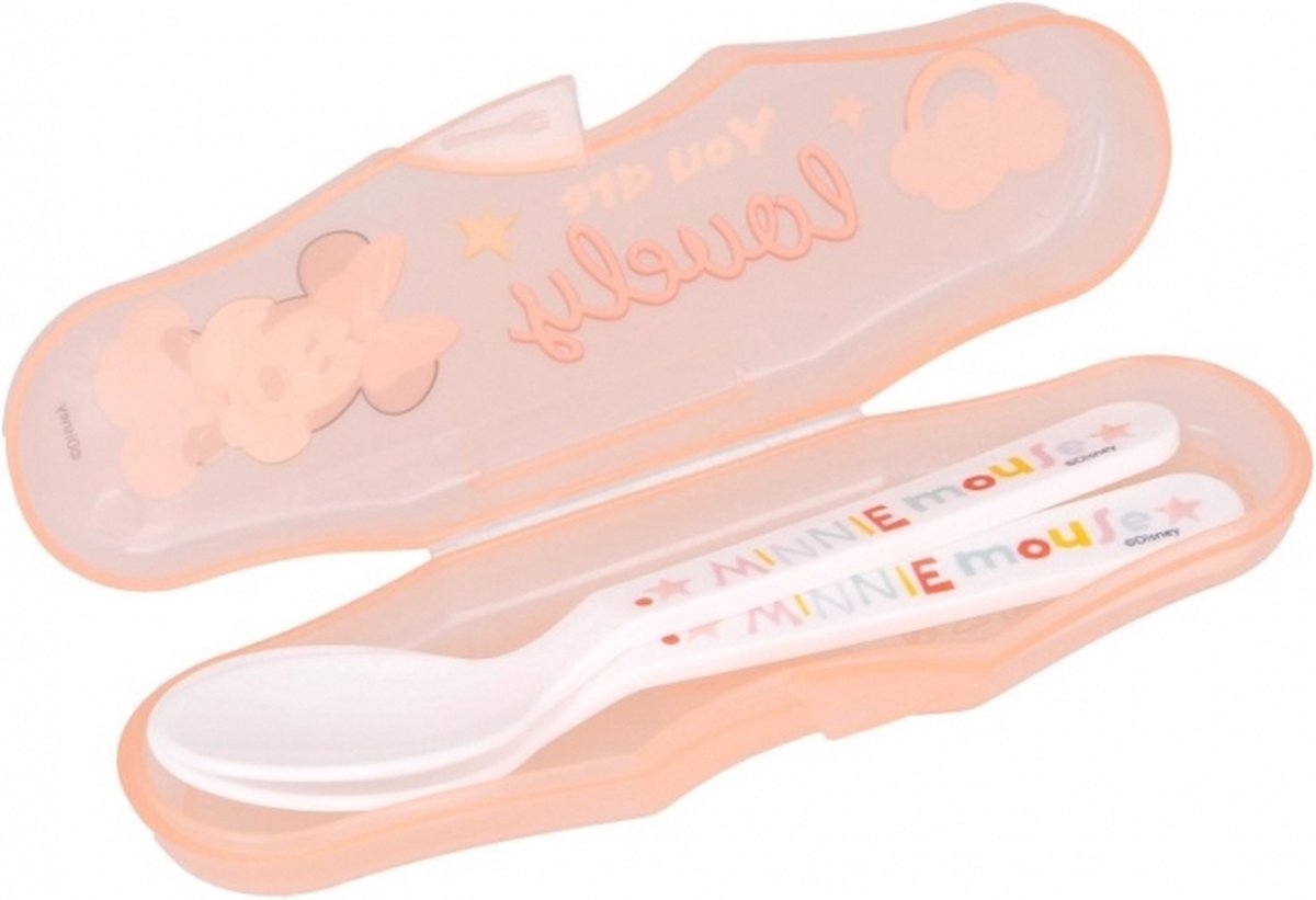 Wat vinden we goed aan de Disney Baby Minnie Mouse bestekset met 2 lepeltjes en opbergdoosje