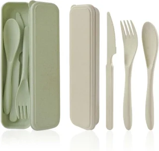 Draagbaar bestekset met opbergcase (groen+beige)