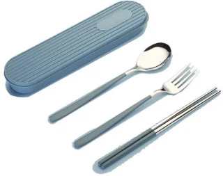 Draagbare bestekset met doos, blauw