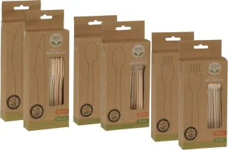 Eco houten bestek set 80-delig mes lepel vork