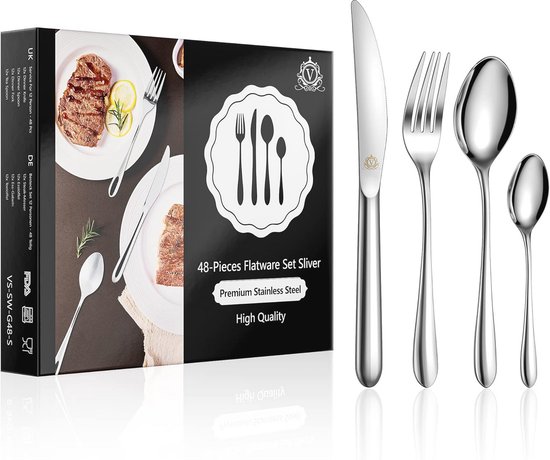 Elegante 48-delige Bestekset Roestvrij Staal voor 12 Personen