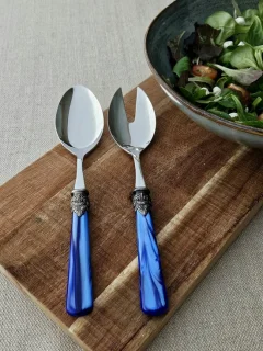 EME Napoleon slabestek met slavork en slalepel, blauw parelmoer