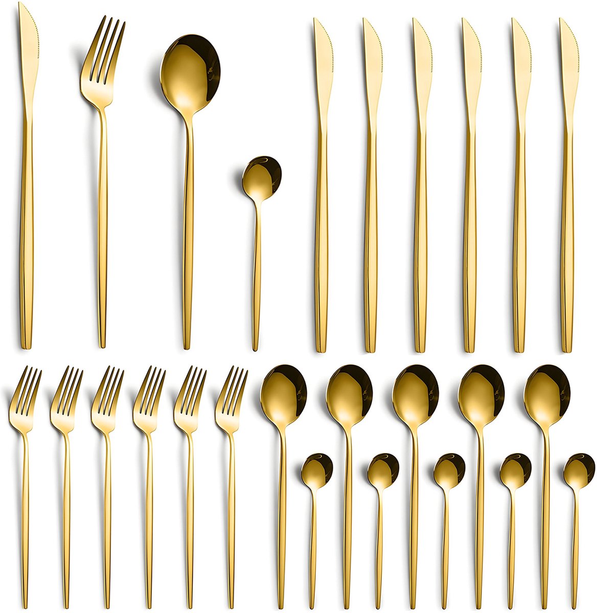 De Essential Bestekset 24-delig 6 Persoons Goud Edelstaal in één oogopslag