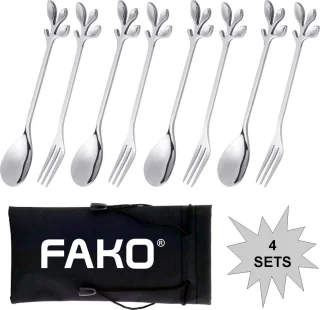 Fako Bijoux Dessert Bestek Blaadjes Zilverkleurig 4 Sets