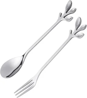 Fako Bijoux Dessert Bestek Blaadjes Zilverkleurig 4 Sets