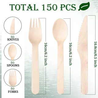 Famanu Houten Wegwerpbestek Set 150 stuks