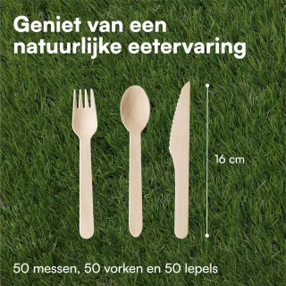 Famanu Houten Wegwerpbestekset - 150-delig (50 lepels, 50 vorken, 50 messen)