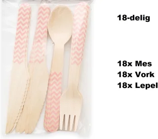 Feest Bestekset Wave 18-delig Hout Babyroze 3-pack
