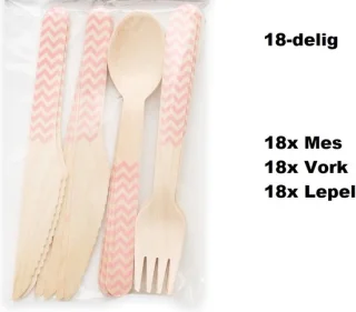 Feest Bestekset Wave 18-delig Hout Babyroze 3-pack
