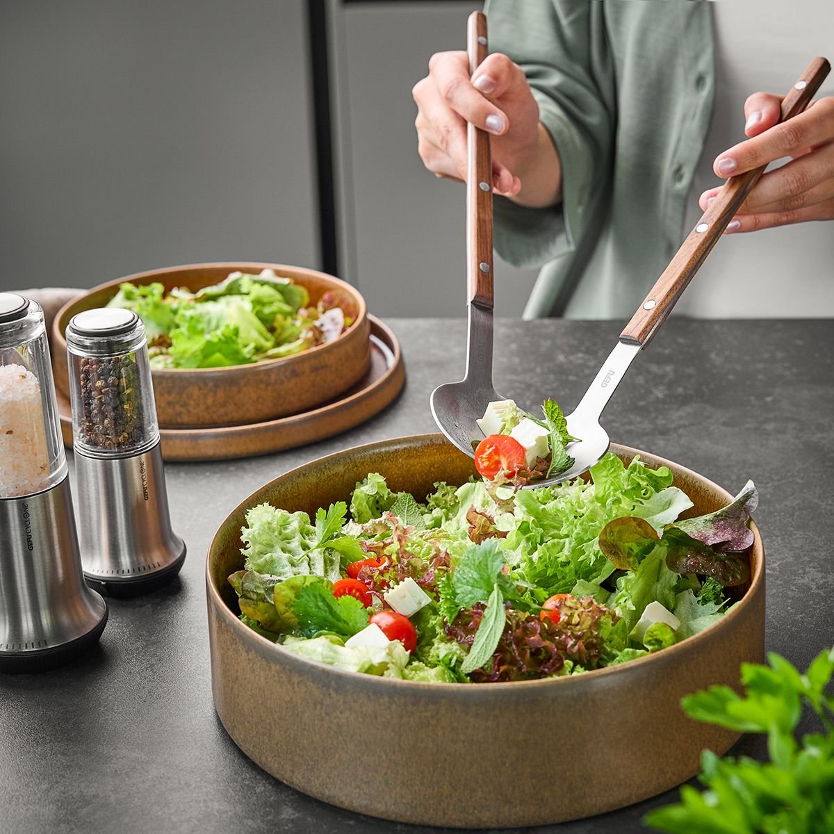 GEFU FILIGO saladebestek notenhout