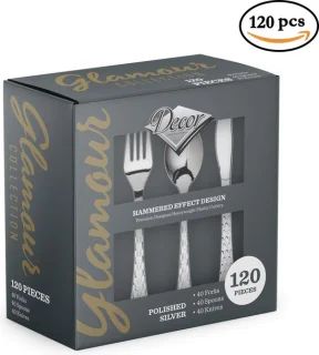 Glamour Herbruikbaar Zilver Plastic Bestekset 120-delig