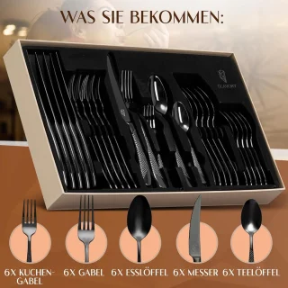 Glavory Aurora bestekset zwart 30-delig voor 6 personen