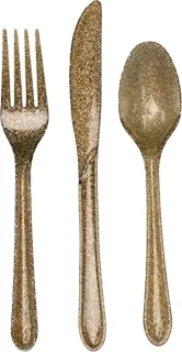 glitter kunststof bestek goud 24-delig party bbq set