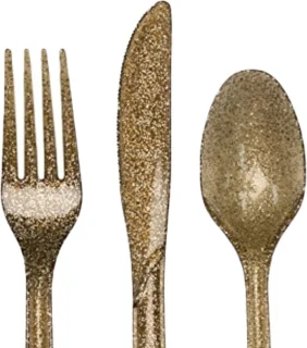 glitter kunststof bestek goud 24-delig party bbq set