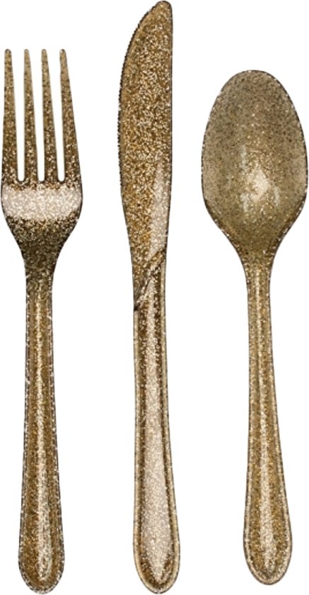 glitter kunststof bestek goud 24-delig party bbq set review