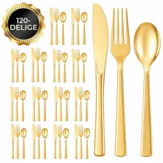 GoGoodies Bestekset 120 delig goud – kunststof wegwerpbestek