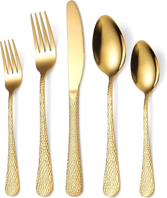Luxe Gouden Bestekset voor 6 Personen — Stijlvol tafelen met een gouden glans