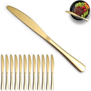 Gouden bestekset dinermessen 12 stuks