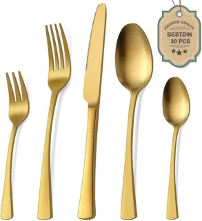 Gouden bestekset mat goud 30-delig