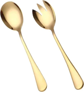 Gouden saladescheppen en -vork – set van 2 | bestek