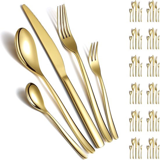 Gouden Titanium Bestekset 60-delig voor 12 Personen