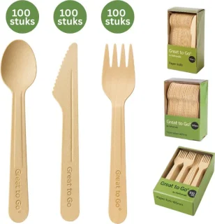 Great to Go Houten Wegwerp Bestek Set 300-delig
