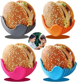 Hamburger zakje siliconen - 4 stuks - oranje+grijs+roze+blauw