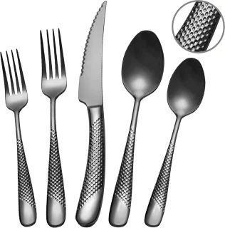 hamerslag zwart bestekset 20-delig 18/10 roestvrij staal