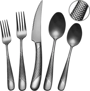 hamerslag zwart bestekset 20-delig 18/10 roestvrij staal