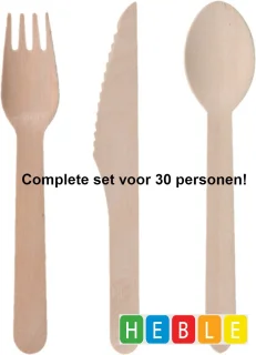 Heble® Houten Wegwerp Bestek Set 30-delig (16 cm)