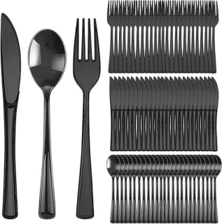 Herbruikbare bestekset 150-delig, zwart
