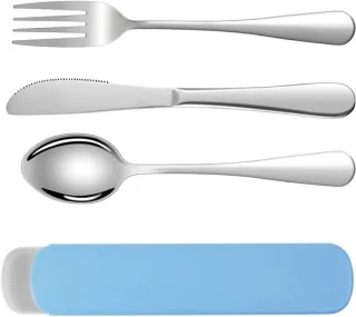 Herbruikbare camping bestekset 3-delig roestvrijstaal blauw
