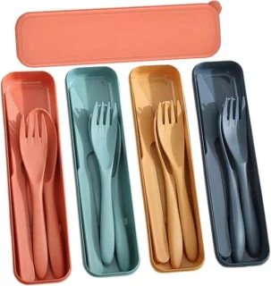 Herbruikbare reisbestek set - plastic mes, vork en lepel