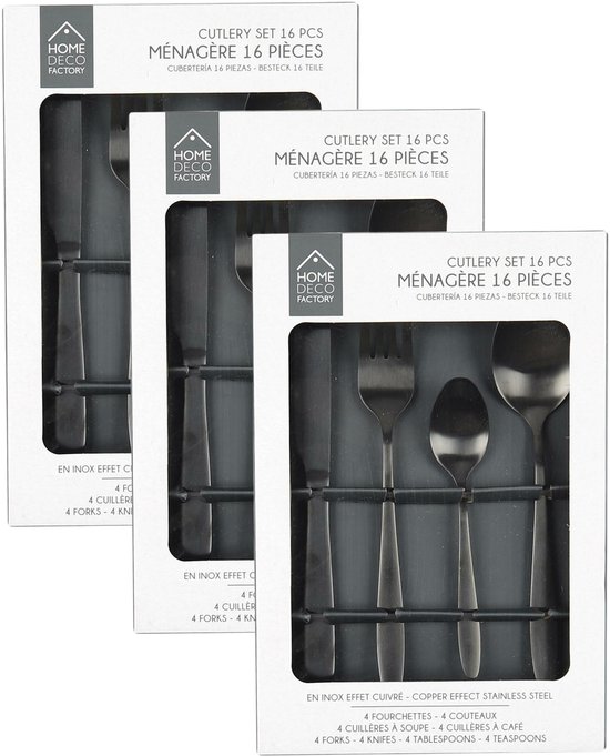 Home Deco Factory Bestekset Tableware Collection 48-delig Zwart RVS