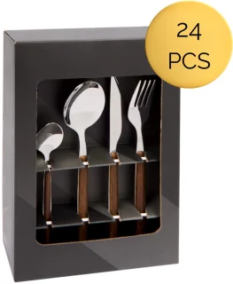 HomeEssence Bestekset 24-delig met Houten Handvat
