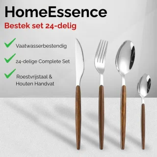 HomeEssence Bestekset 24-delig met Houten Handvat