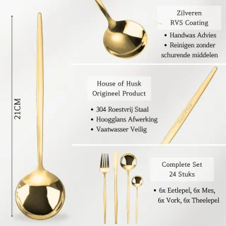 House of Husk Bestekset 24-delig Goud RVS 6 Persoons