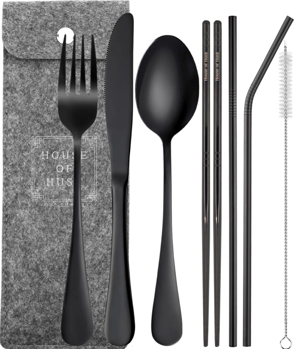 De House of Husk Reisbestekset RVS 7-delig Zwart in één oogopslag