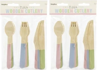 Houten BBQ Bestekset Pastel 36-delig