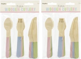 Houten BBQ Bestekset Pastel 36-delig