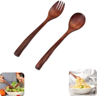 Houten bestekset 2-delig - bruin
