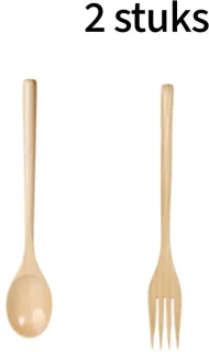 Houten bestekset 2-delig (lepel & vork) - naturel