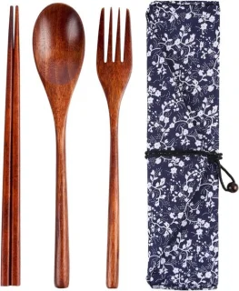 Houten bestekset 3-delig Japans eetgerei met koffer