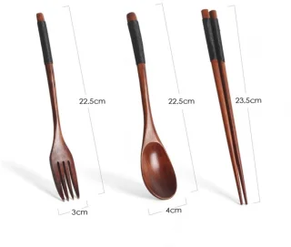 Houten bestekset 3-delig met lepels, vorken en eetstokjes - Draagbaar