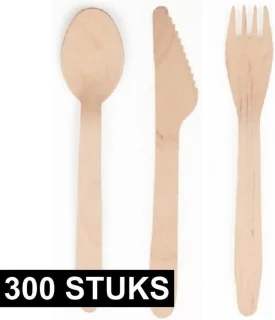 Houten Bestekset 300-delig - Vorken Messen Lepels